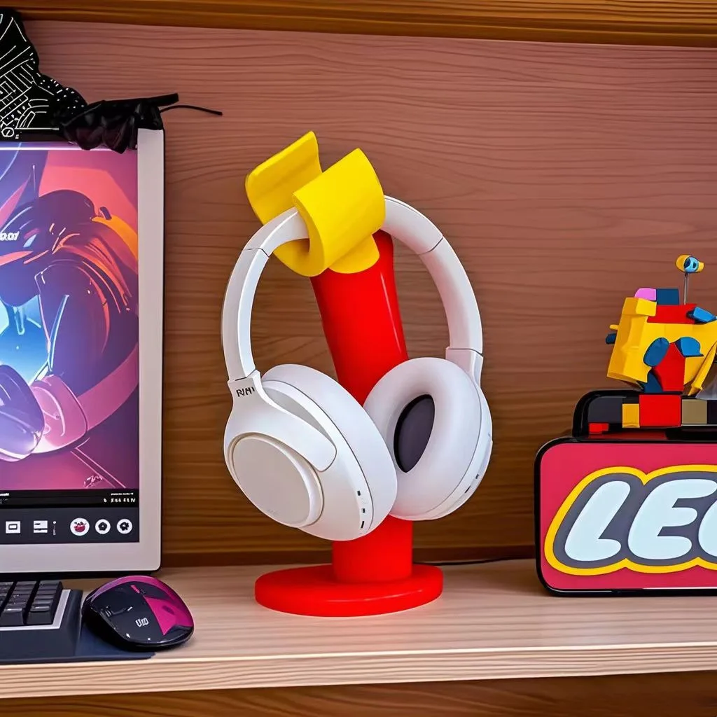 Desk Setup Kids - ที่วางหูฟังสุดน่ารักสำหรับวางบนโต๊ะทำงาน, แท่นวางหูฟังแบบพิมพ์ 3 มิติ, อุปกรณ์เสริมสำหรับการเล่นเกม, สำหรับตกแต่งห้องเด็กหญิง