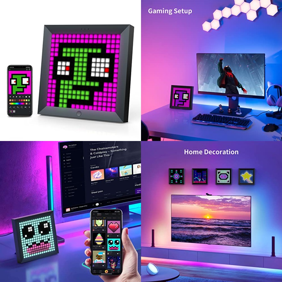 Desk Setup Room - แผงแสดงผลพิกเซลไฟ LED เหมาะสำหรับแถบไฟ RGB ควบคุมผ่านแอปอัจฉริยะ พร้อมการตั้งค่าแสงแบบเคลื่อนไหวสุดเท่สำหรับพีซี