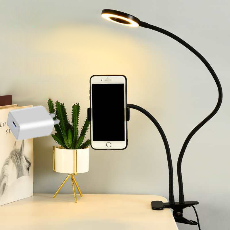 Desk Setup Room - ที่วางโทรศัพท์มือถือแบบยืดหยุ่นสากลพร้อมไฟวงแหวนเซลฟี่สํานักงาน Lazy Bracket โคมไฟตั้งโต๊ะไฟ LED สําหรับไฟเติมสตรีมสด