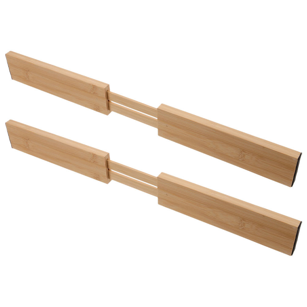 Drawer Organizer Bamboo - ตัวแบ่งลิ้นชักไม้ไผ่ 2 ชิ้น ปรับขยายได้ สำหรับจัดระเบียบอุปกรณ์ครัว ช้อน