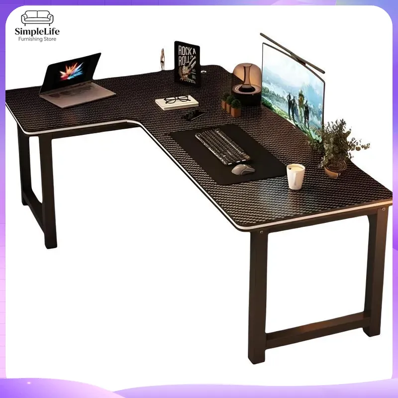 Setup Desk Monitor - โต๊ะคอมพิวเตอร์สำหรับเล่นเกม โต๊ะทำงานมุมพร้อมชั้นวางของสำหรับติดตั้งพีซี ใช้ในบ้าน สำนักงาน ห้องอ่านหนังสือ ห้องนอน