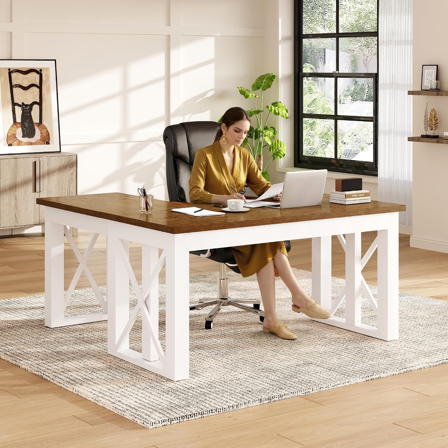 Setup Desk Monitor - โต๊ะทำงานทรงตัว L พร้อมลิ้นชัก ขนาด 55x48 นิ้ว