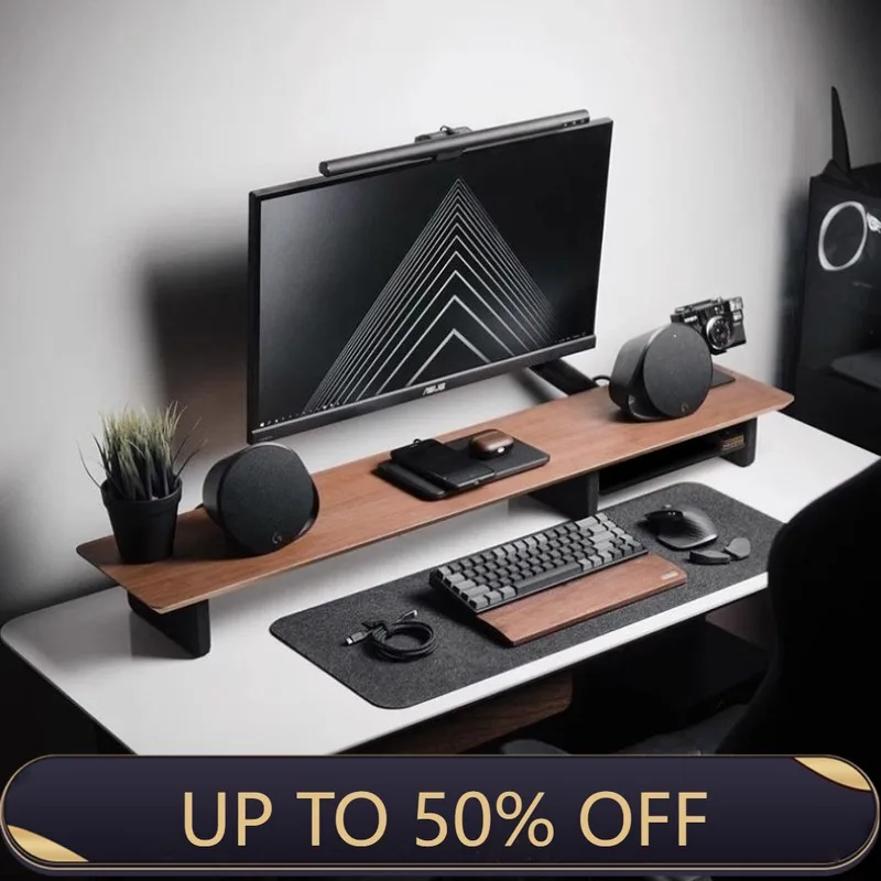 Setup Desk Monitor - ชั้นวางเพิ่มความสูงสำหรับจอภาพ Z1 สำหรับโต๊ะทำงานหรูหราในสำนักงาน ชุดติดตั้งสำหรับห้องอีสปอร์ต ขาตั้งจอภาพไม้พร้อมช่องเก็บของ