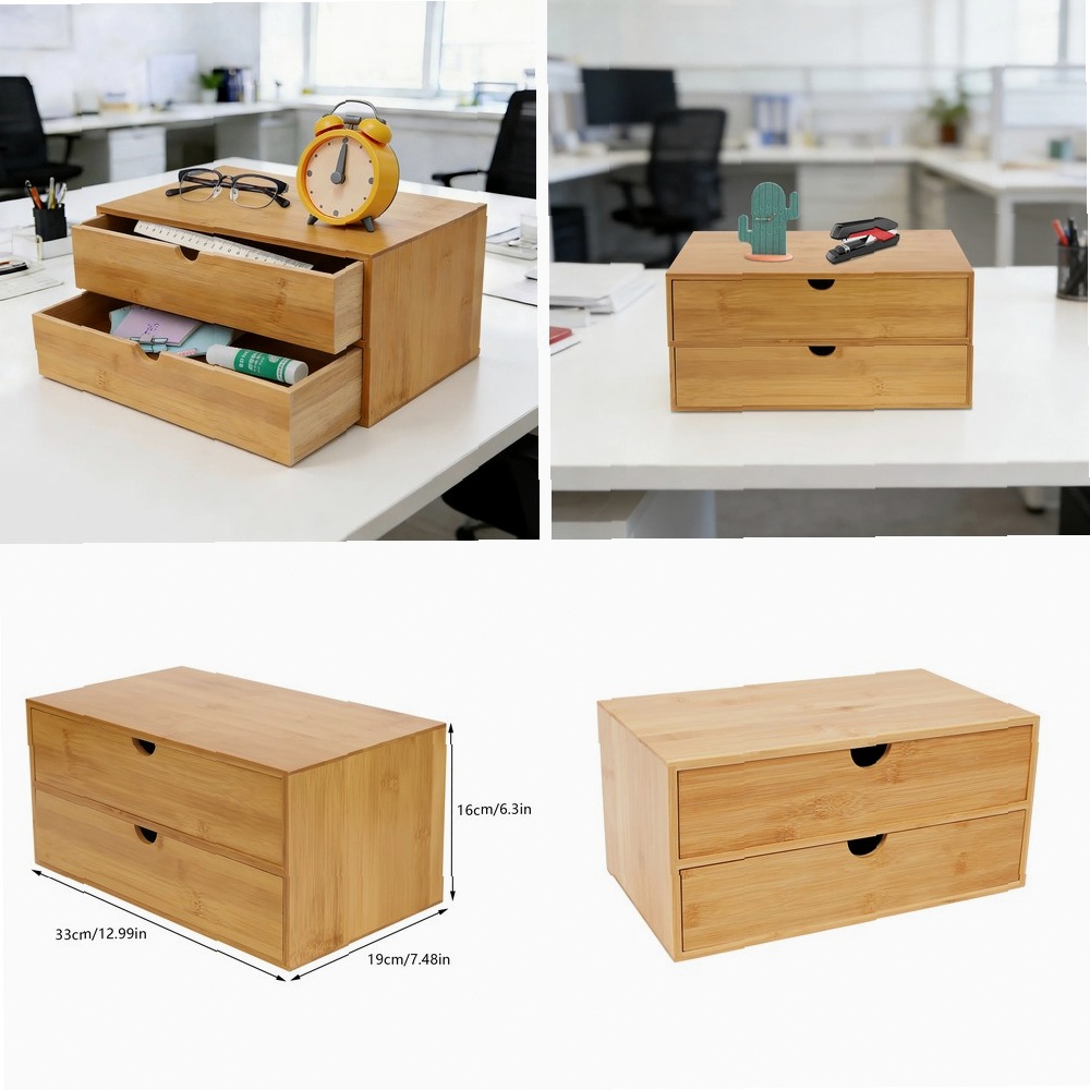 Drawer Organizer Bamboo - กล่องจัดระเบียบโต๊ะทำงาน 2 ชั้น สำหรับเก็บอุปกรณ์สำนักงาน ทำจากไม้ไผ่ธรรมชาติ ผิวเรียบเนียน