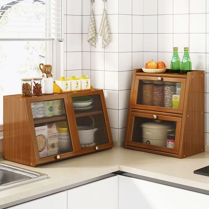 Drawer Organizer Bamboo - ตู้เก็บของในครัวไม้ไผ่พร้อมประตูอะคริลิค ชั้นวางจานชาม ชั้นวางของบนโต๊ะ ลิ้นชักเก็บของ ตู้โชว์จาน