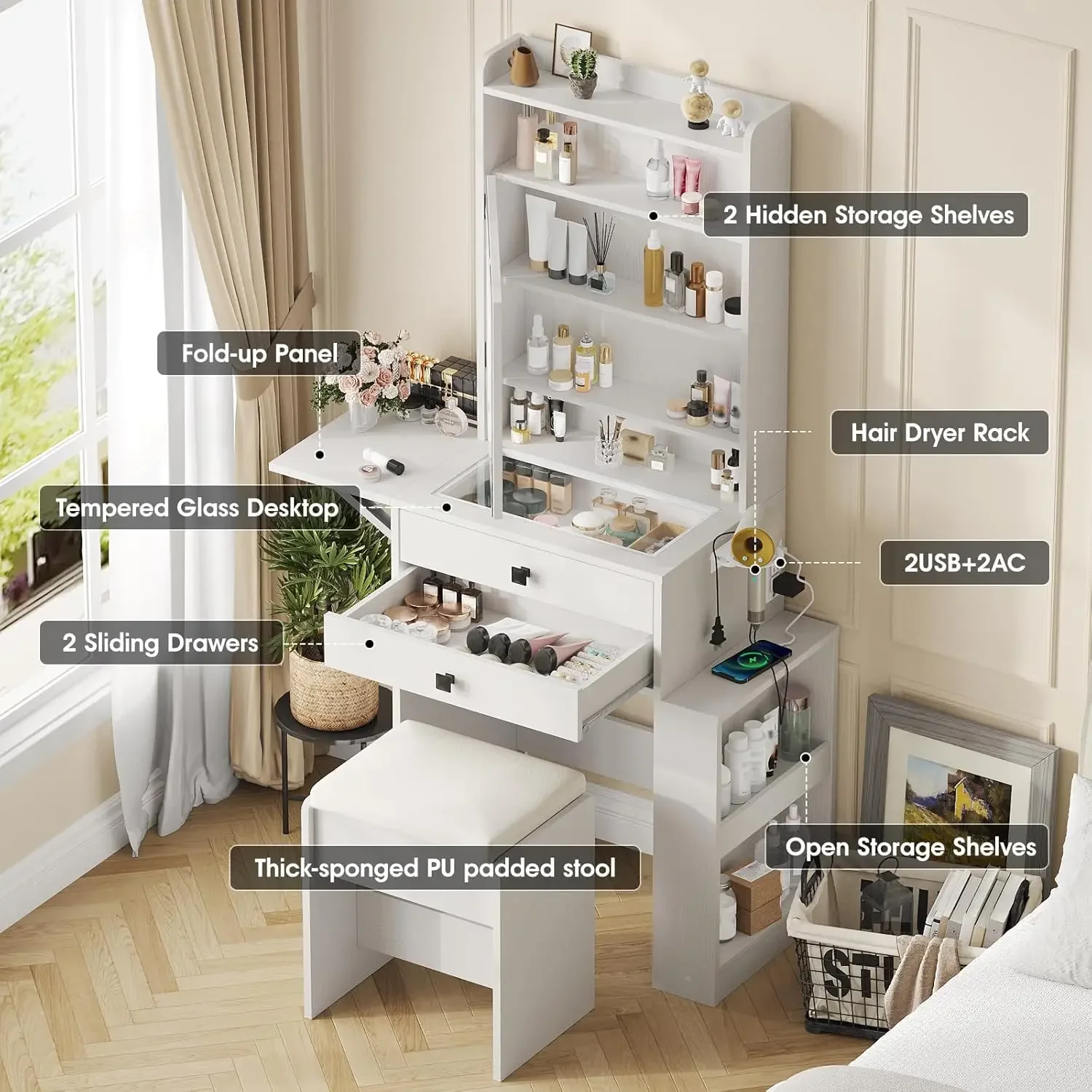 โต๊ะเครื่องแป้งขนาดเล็กพร้อมกร - Desk Setup Charging Station บทวิจารณ์และราคา