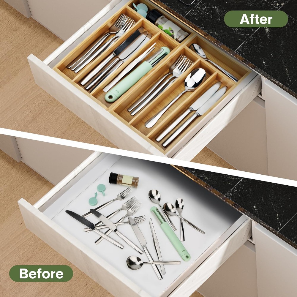 ที่จัดเก็บช้อนส้อมไม้ไผ่แบบลิ้ - Drawer Organizer Bamboo บทวิจารณ์และราคา
