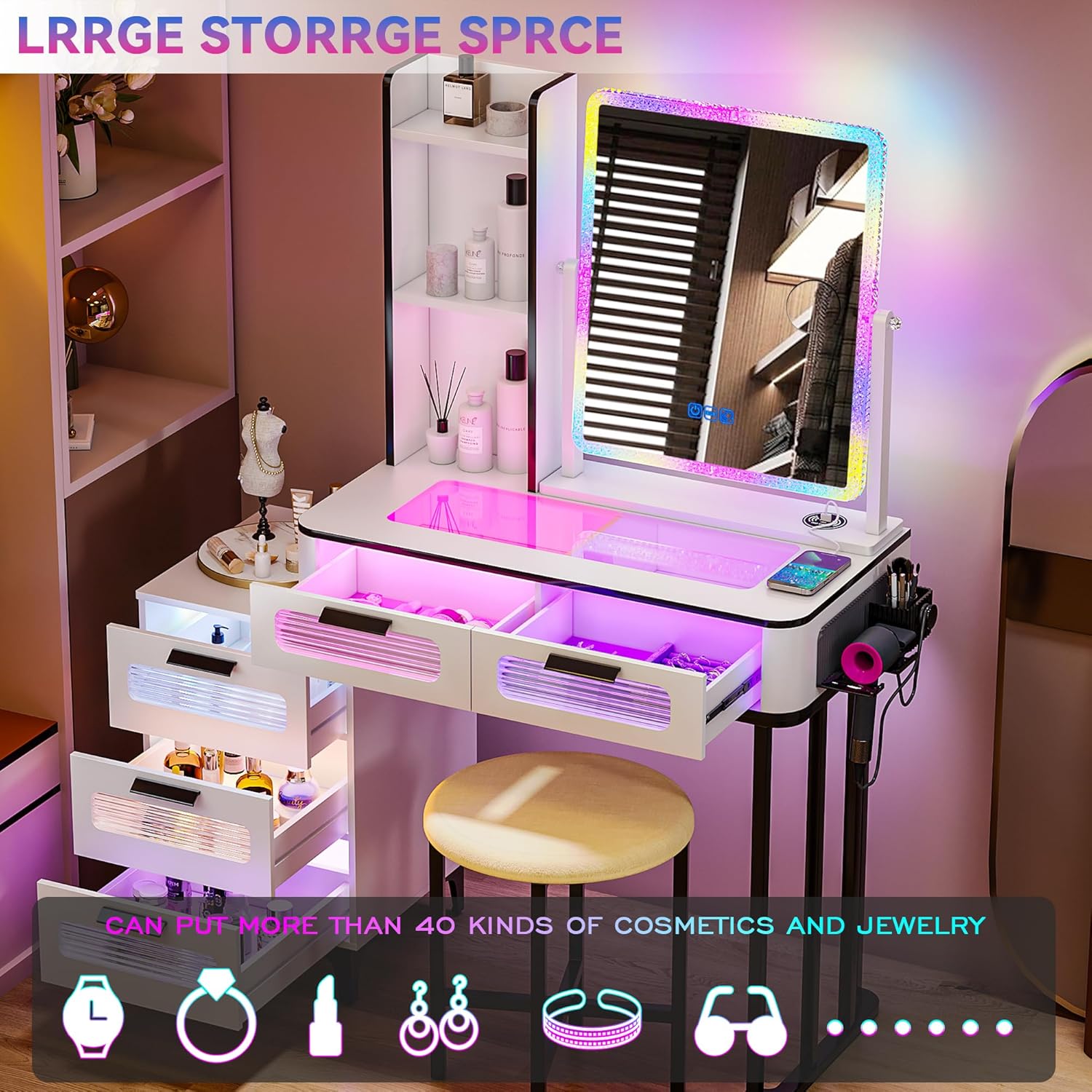 โต๊ะเครื่องแป้ง i*-RGB พร้อมแท - Desk Setup Charging Station บทวิจารณ์และราคา