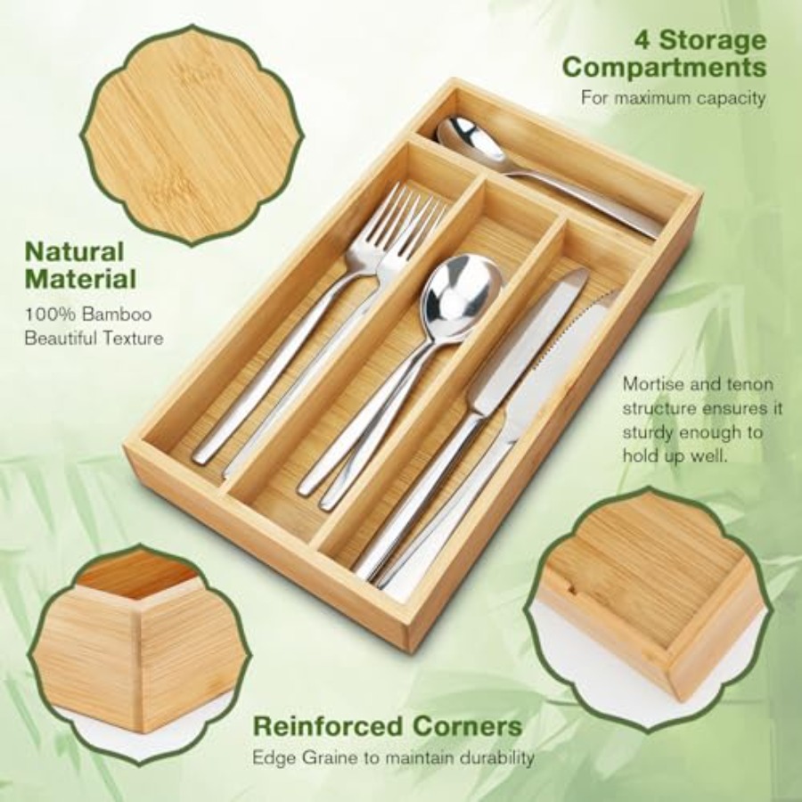 กล่องเก็บช้อนส้อมขนาดเล็ก, กล่ - Drawer Organizer Bamboo บทวิจารณ์และราคา