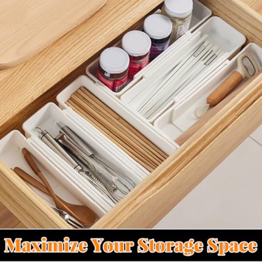 ที่จัดระเบียบลิ้นชักแบบขยายได้ - Drawer Organizer Bamboo บทวิจารณ์และราคา