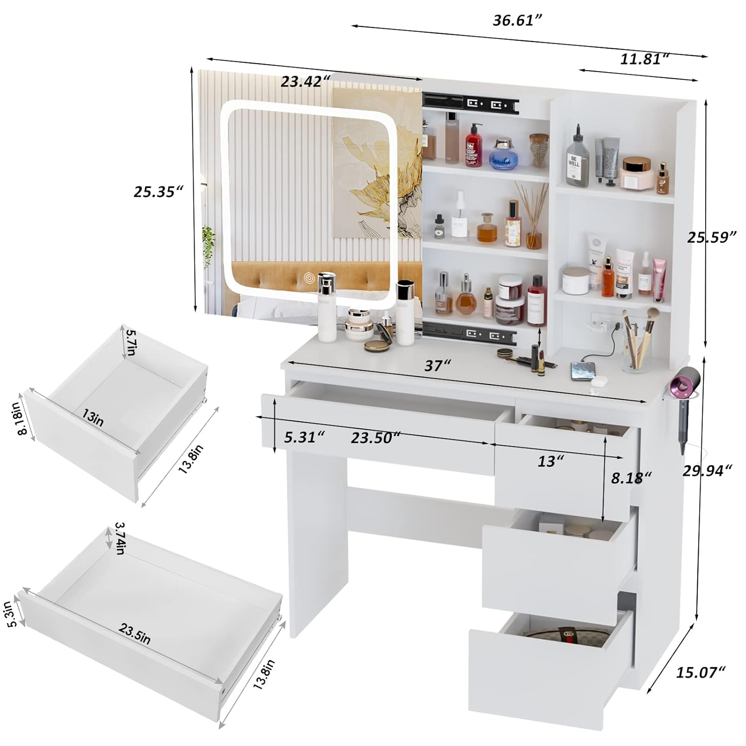 โต๊ะเครื่องแป้งพร้อมที่ชาร์จ,  - Desk Setup Charging Station บทวิจารณ์และราคา