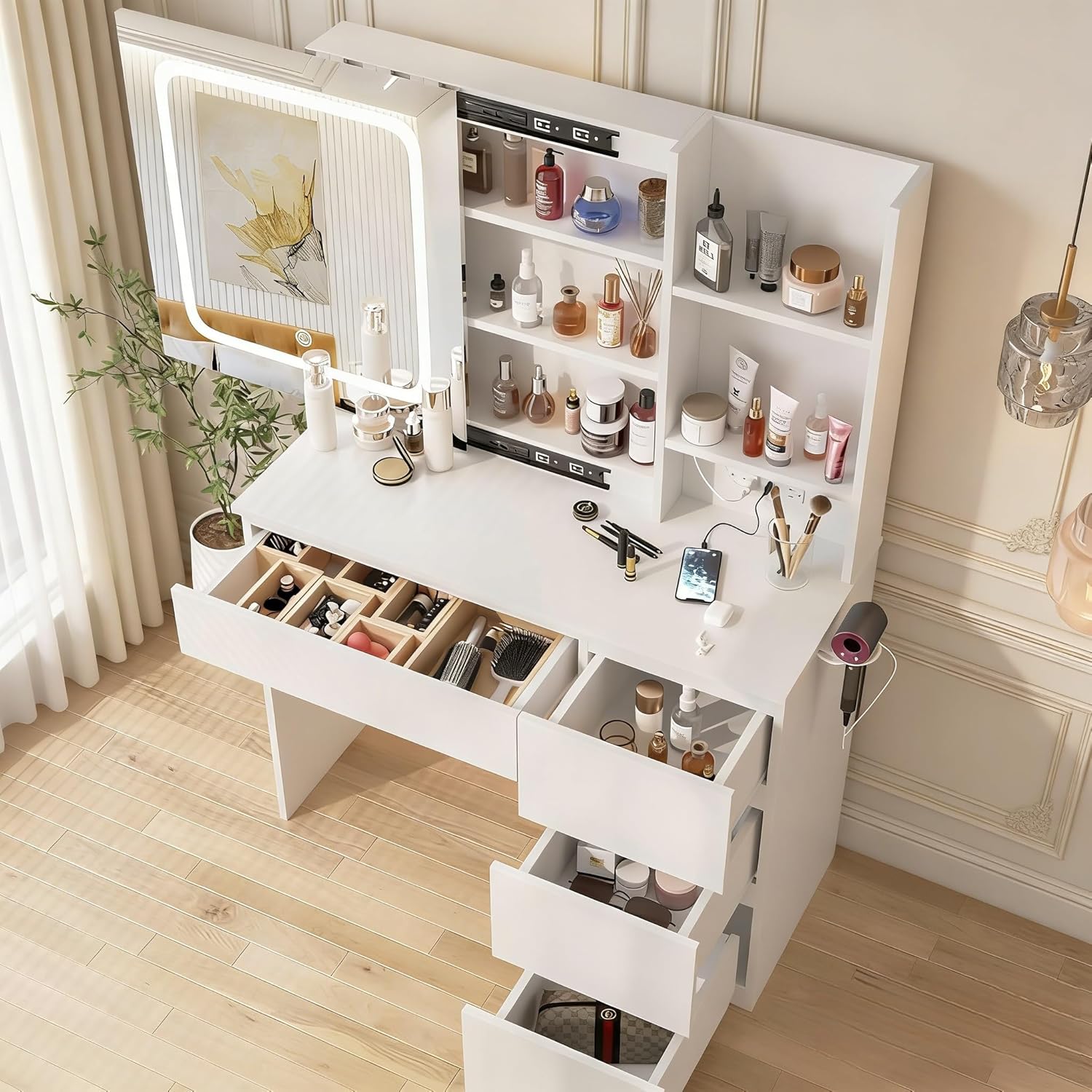 โต๊ะเครื่องแป้งพร้อมที่ชาร์จ,  - Desk Setup Charging Station บทวิจารณ์และราคา